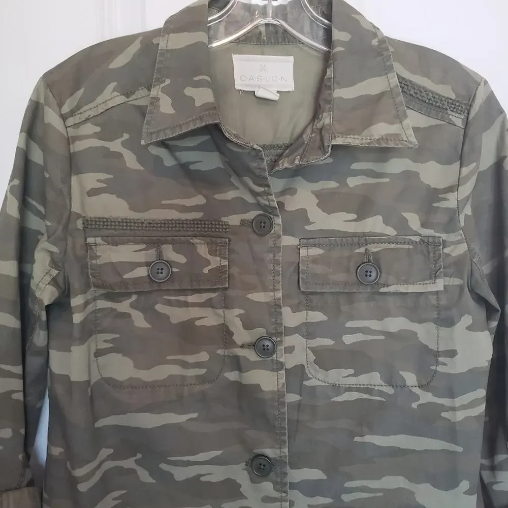 Caslon Nordstrom Camo Lightweight Utility Pocket Jacket Embroidered XS - Picture 2 of 11